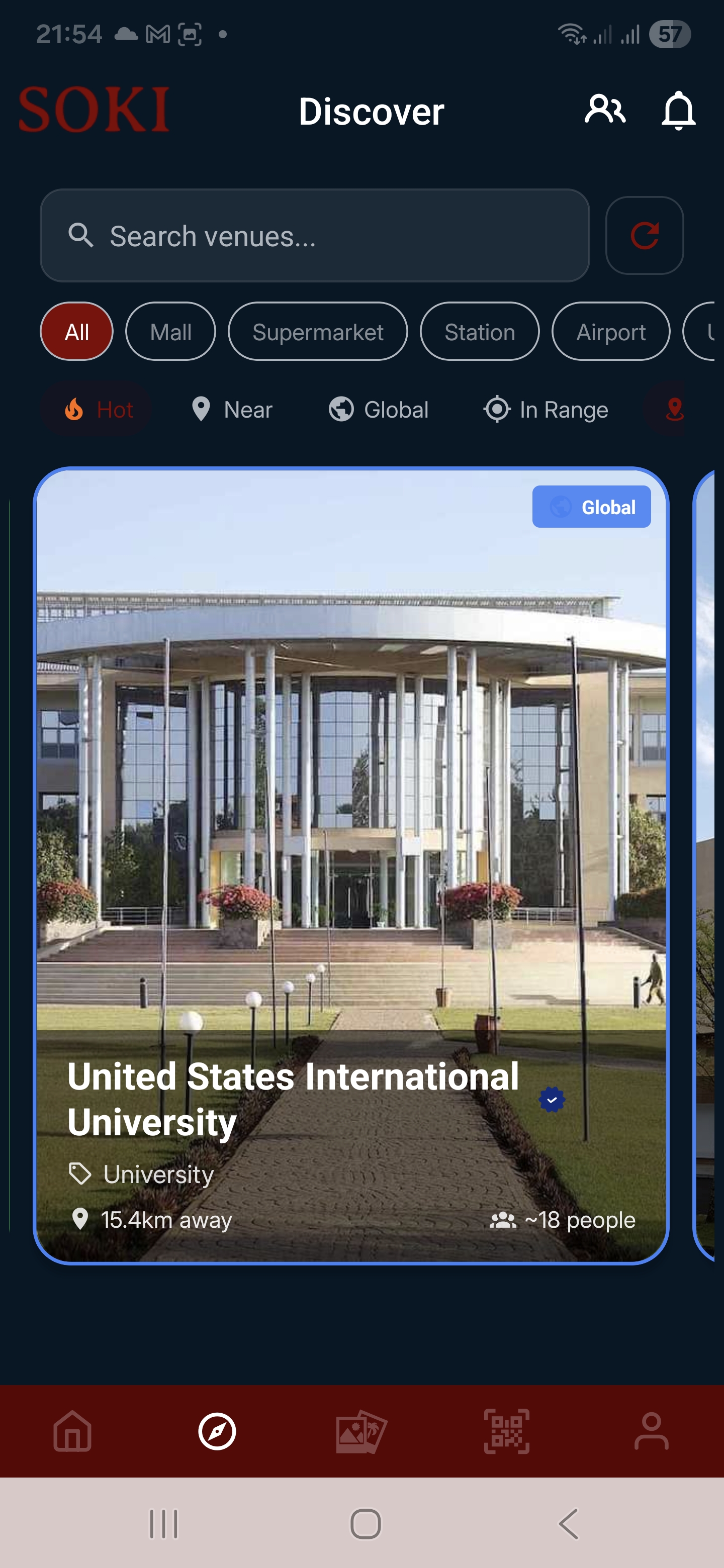 See nearby venues, active people, and where the energy already is.