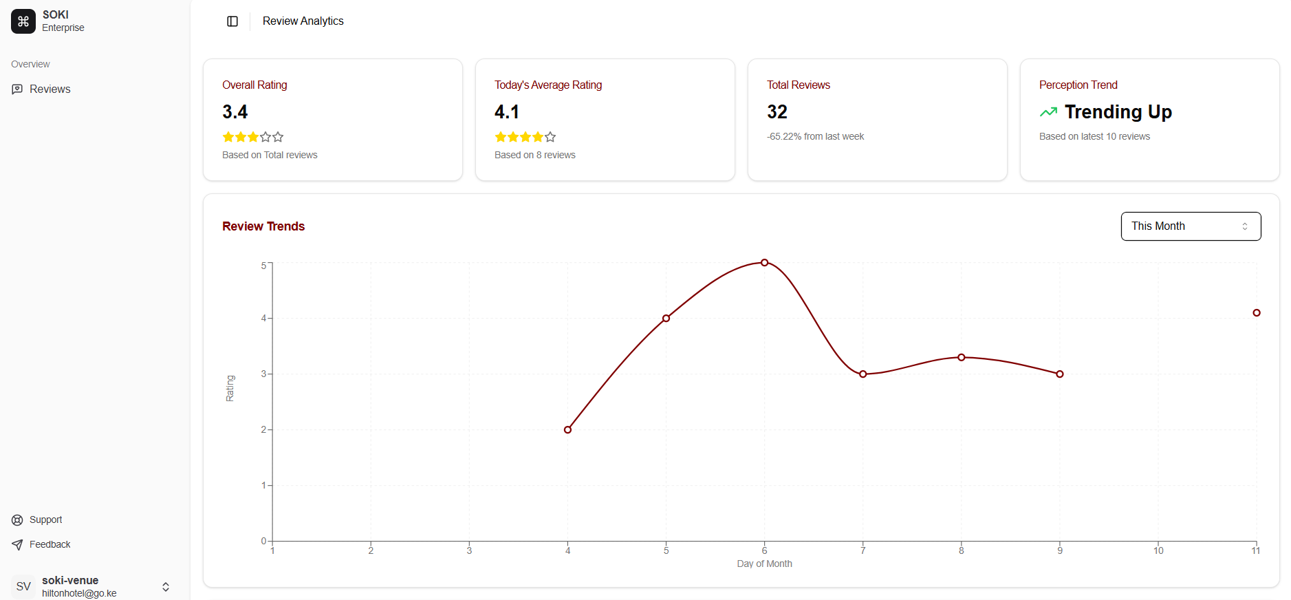 SOKI review analytics dashboard